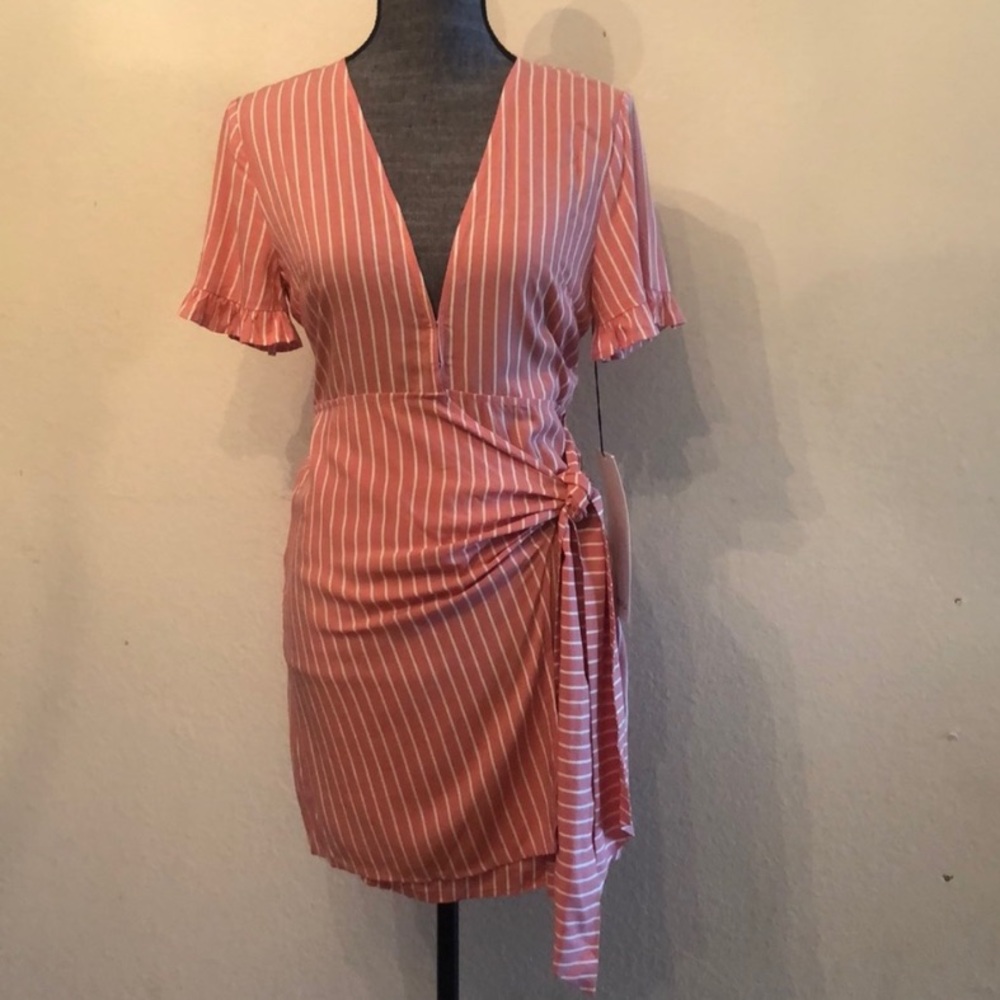 Pink striped wrap dress